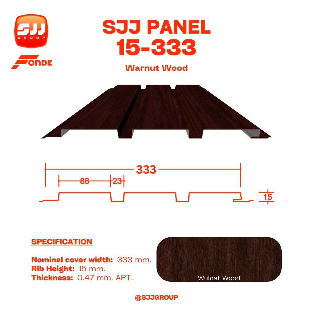 เมทัลชีท เหมือนไม้จริง SJJ Panel 15-333 ลายไม้ หนา 0.47 มม. APT