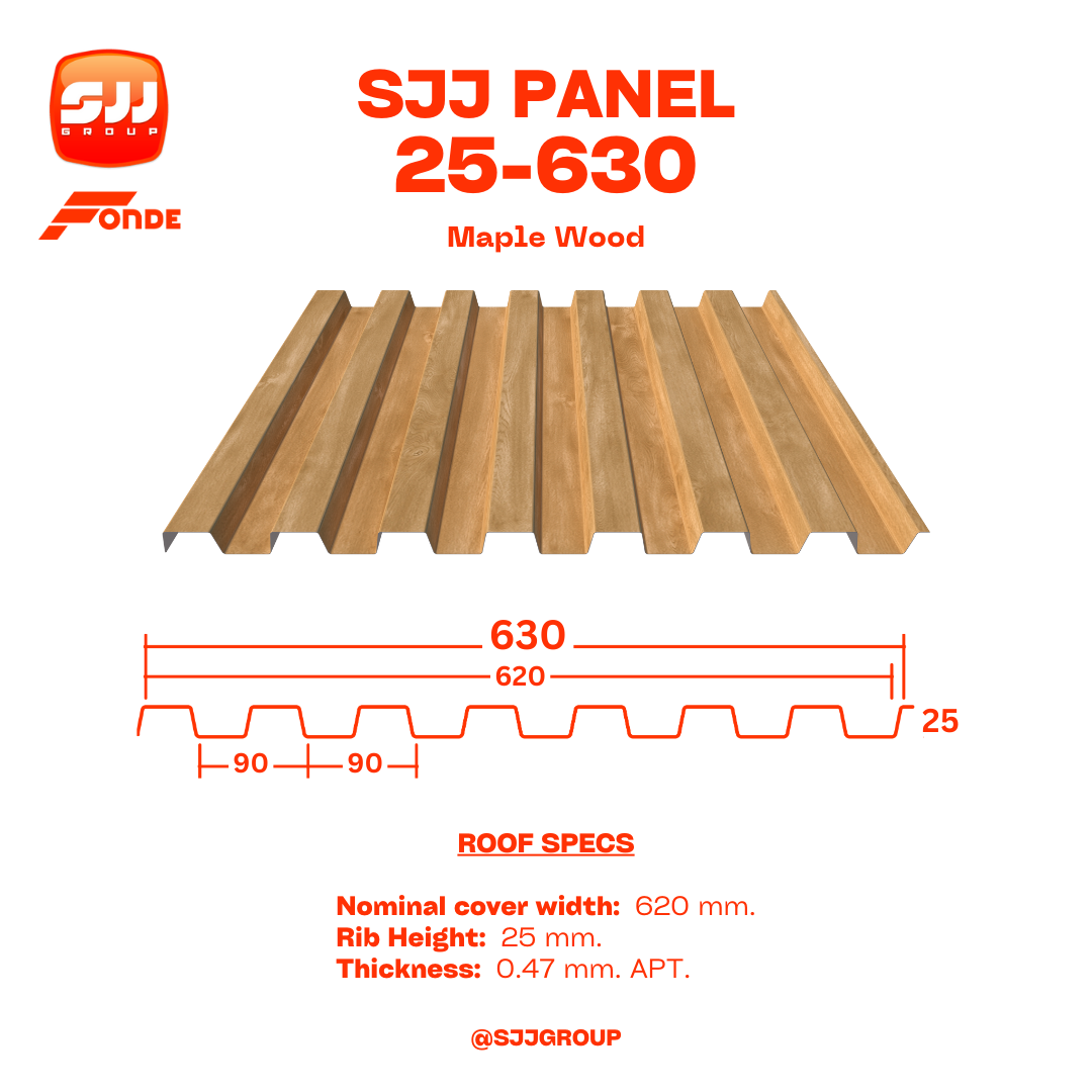 เมทัลชีท ลายไม้ รุ่น SJJ PANEL 25-630 ลาย Maple Wood